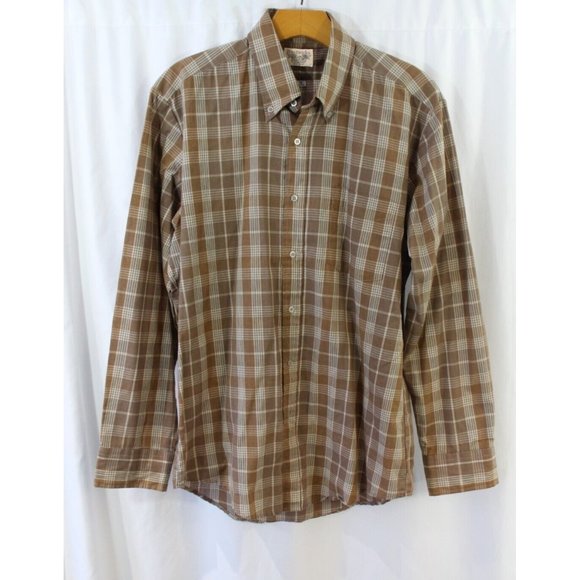 Vintage Bostwicks for Men Brown Plaid Short Sleeve Button Down Shirt M - Picture 1 of 11